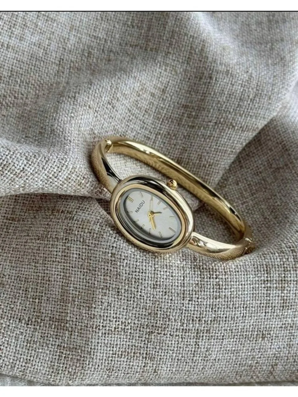 Women's White Bangle Bracelet Oval Dial Roman Numeral Elegant Style Wrist Watch